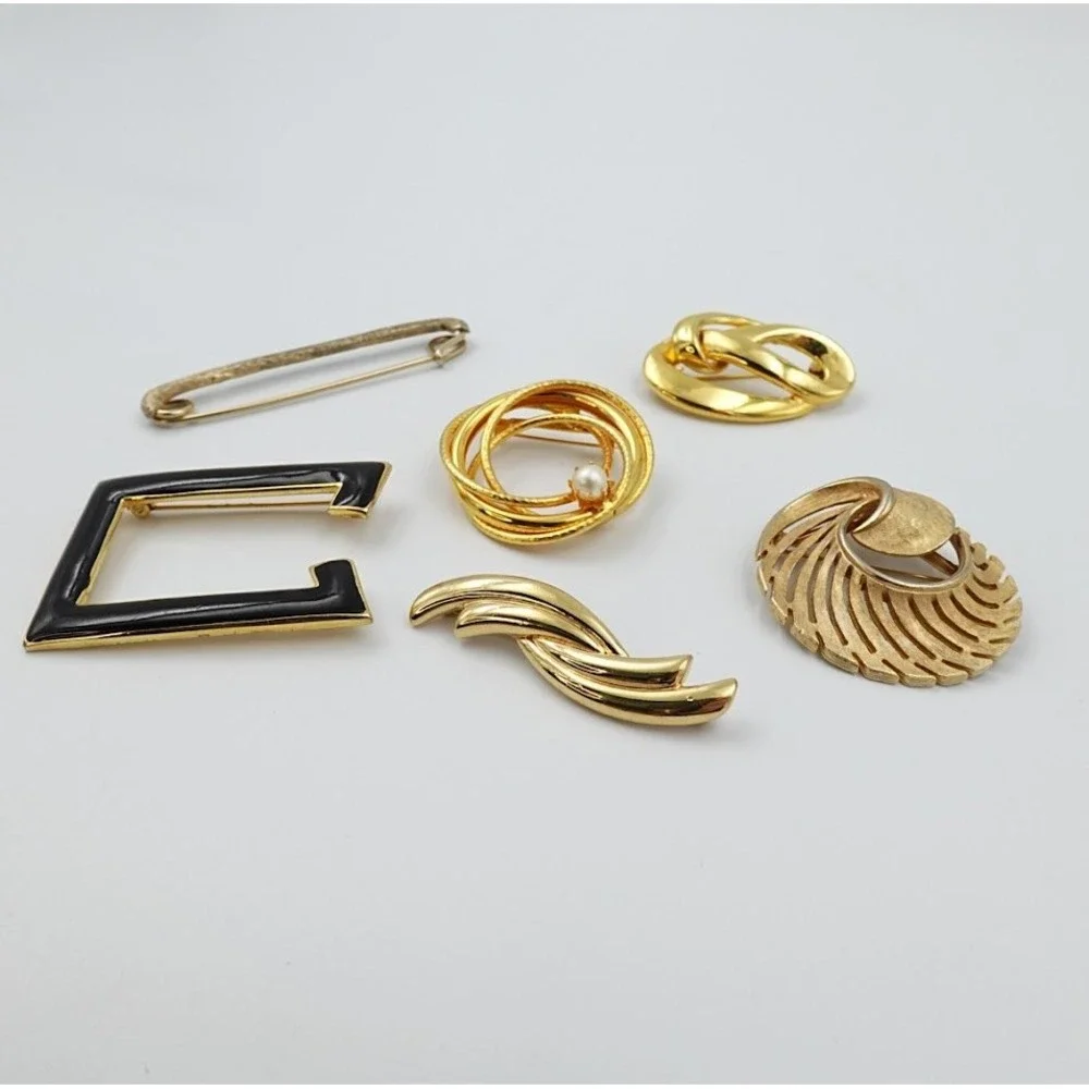 Vintage Gold Tone Brooch Lot of 6 Geometric Abstract Minimalist